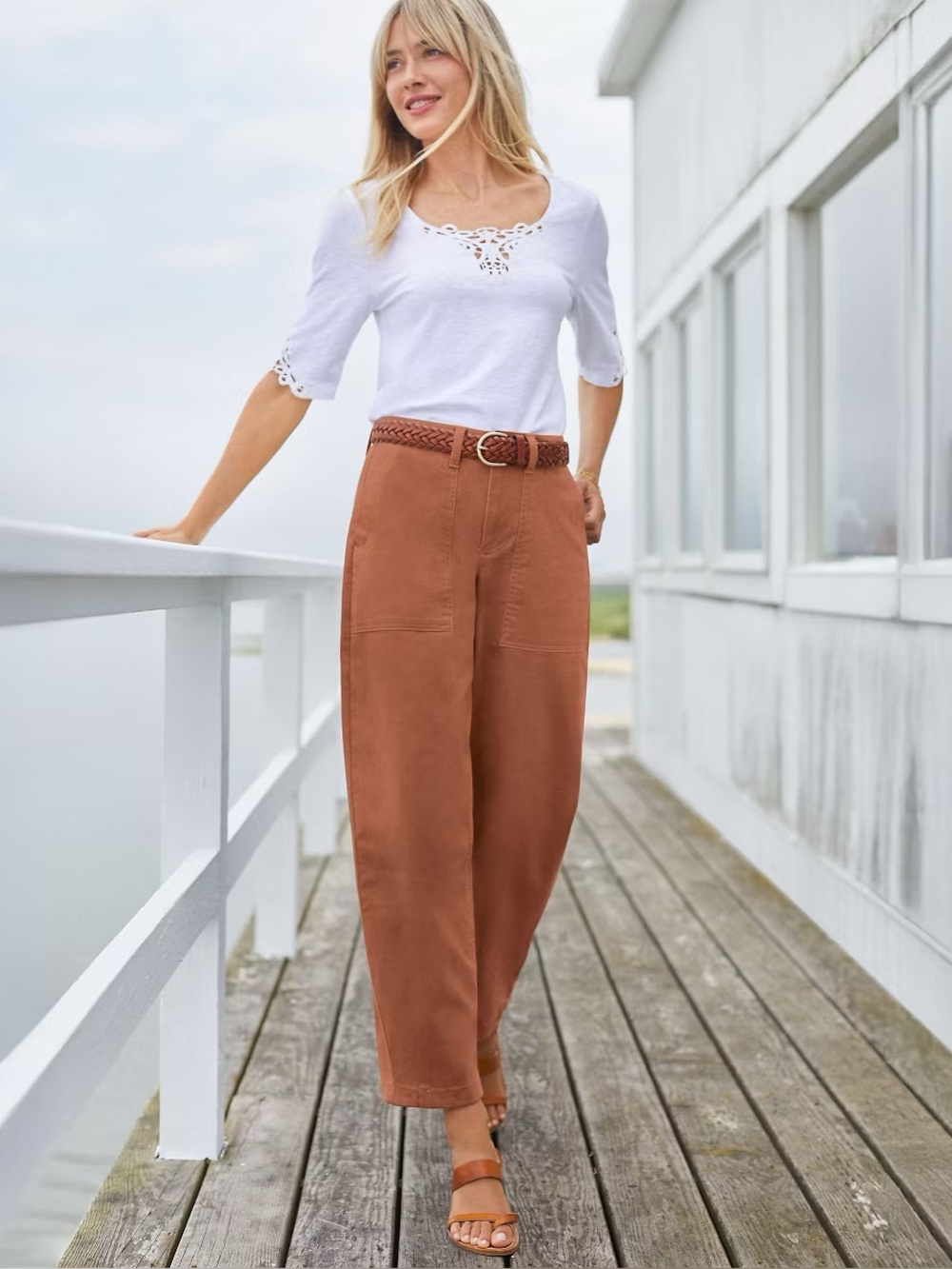 Lands' End—Chino High Rise Barrel Leg Utility Ankle Pants, Ginger Brown (SZ 12)